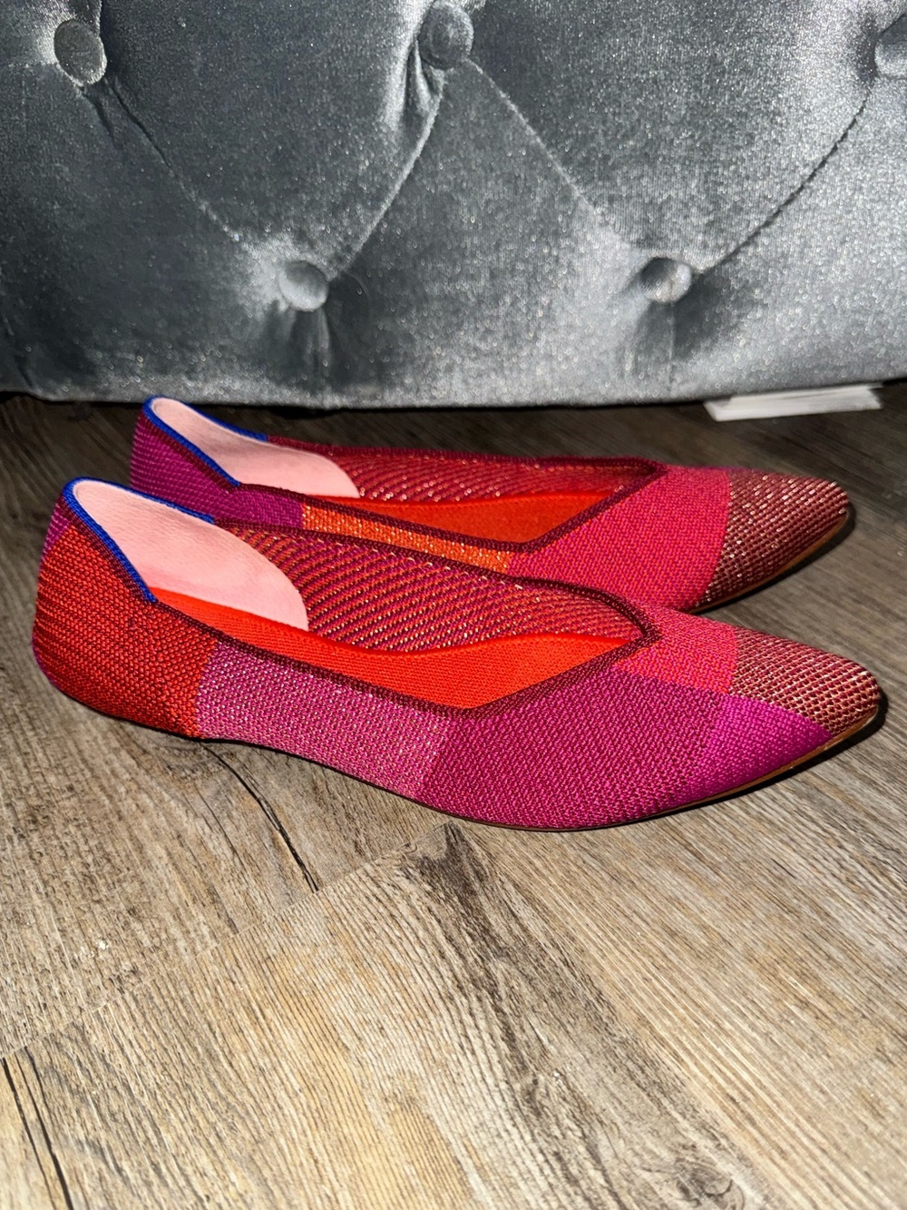 Rothy's The Point Colorblock Knit Flats Pink Orange Women's Size 7.5